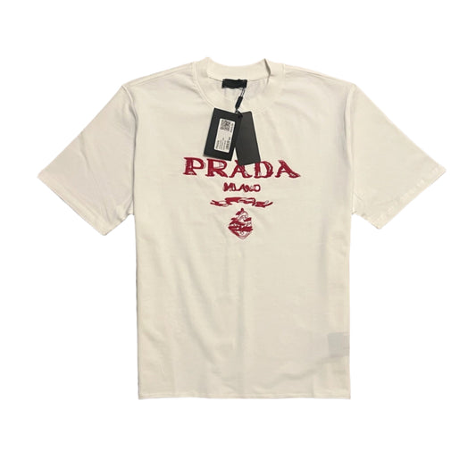 PRADA Geborduurd T-shirt Wit